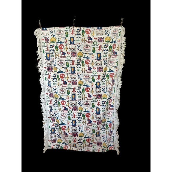 Vintage novelty print brands blanket coverlet with fringe - Picture 5 of 10